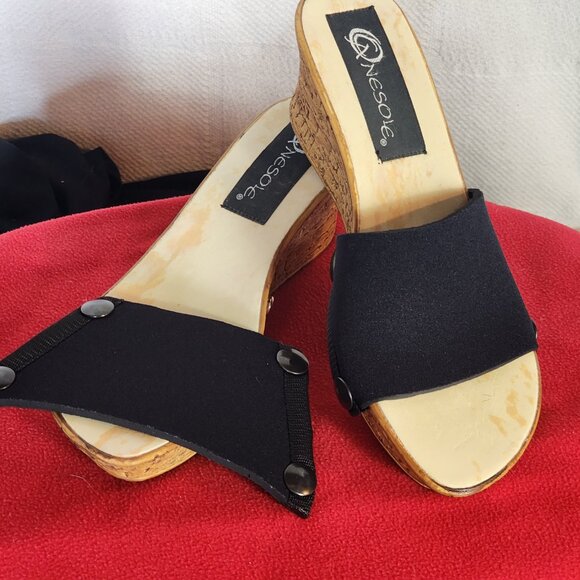 Onesole Seven Set Interchangeable Strap Cork Slide Wedge Slip On Sandals Size 7 - Picture 11 of 16